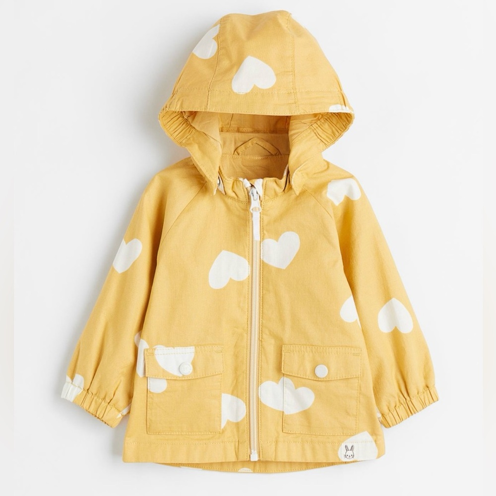 H&M Coated Woven Cotton Jacket, Hearts, Yellow/White, Toddler, Kids 3T (2-3 yrs)